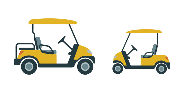 Two yellow golf carts on a white background vector illustration