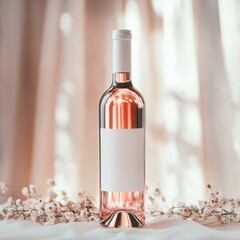 Blush rose wine bottle mockup for bridesmaid announcement or wedding favors.