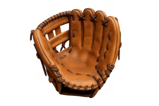 Baseball glove brown leather catching equipment on transparent background
