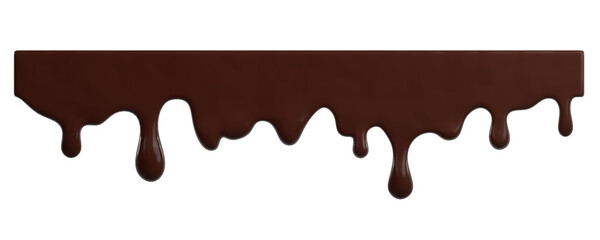 Chocolate ice cream melt with glossy drips and smooth texture for dessert designs or summer graphics. Liquid flows down in curved streams for advertisements on Transparent background. 3d render
