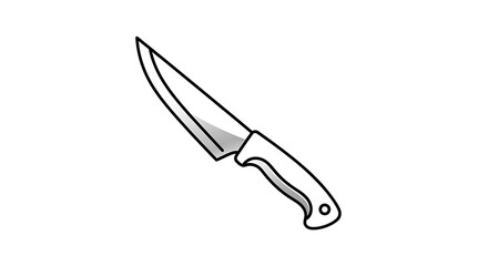 Obraz premium A simple black and white illustration of a knife with a curved handle on a white background ai generated