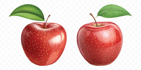 realistic 3d fresh apple with slice and green leaf in different color style isolated on transparent background