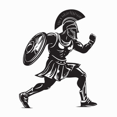 Ancient Greek Trojan Warrior Running with Shield Vector Isolated on White Background