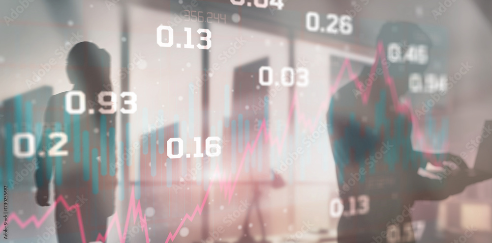 Canvas Prints double exposure of abstract financial graph on office buildings background traders concept