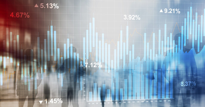 Stock chart wit blue bars, reflecting market trends on grid background