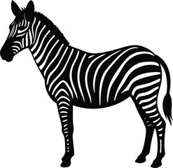 Striking Zebra Silhouette Black and White Vector Illustration of a Wild Animal