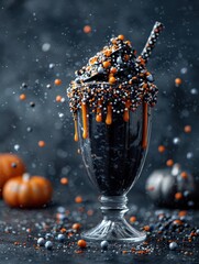halloween glass of black decorated beverage