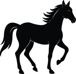 Black Horse Silhouette Walking on White Background Equestrian Animal Illustration