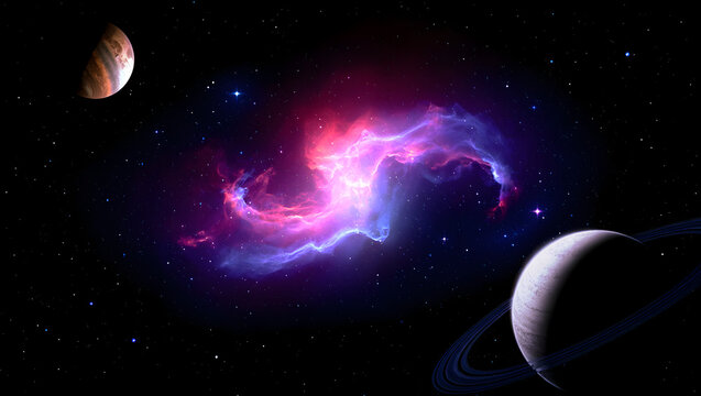 Cosmic nebula and planets in deep space abstract universe fantasy art