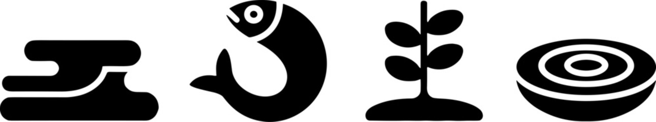 Nature Elements Set Featuring Water Fish Plant and Soil