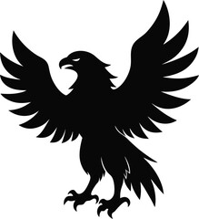 Black Eagle Silhouette with Spread Wings Isolated on White Background
