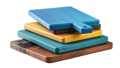 Colorful Stack of Modern Kitchen Cutting Boards isolated on transparent background 