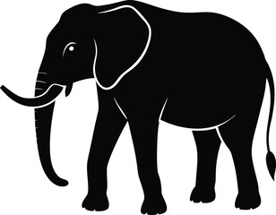 Elephant Silhouette Standing Profile View Black and White Illustration