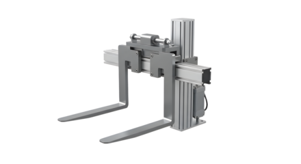 Industrial Forklift with Silver Metal Construction in White Background