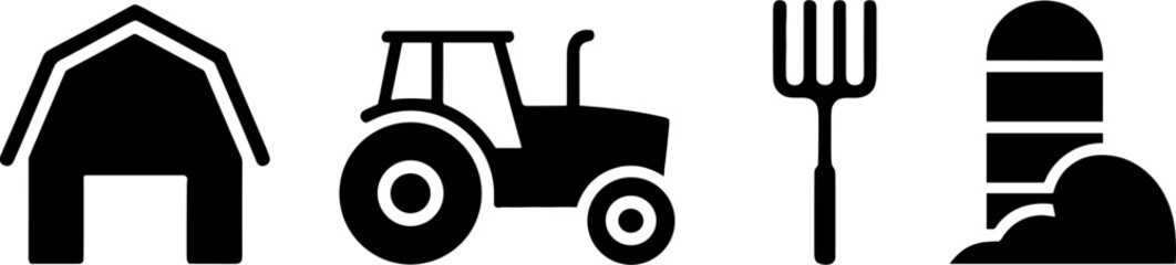 Farm Elements Set Featuring Barn Tractor Pitchfork and Silos