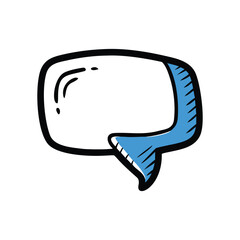 Stylized speech bubble with blue tail doodle communication chat message vector icon

