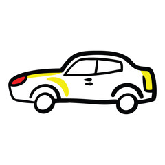 Fototapeta premium car with yellow side stripe and red taillight doodle transport vehicle vector icon