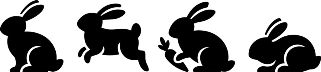 Obraz premium Four Playful Rabbit Silhouettes in Motion for Creative Projects