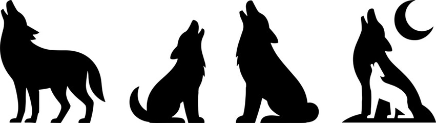 Howling Wolf Silhouettes in Various Poses for Nature Themes