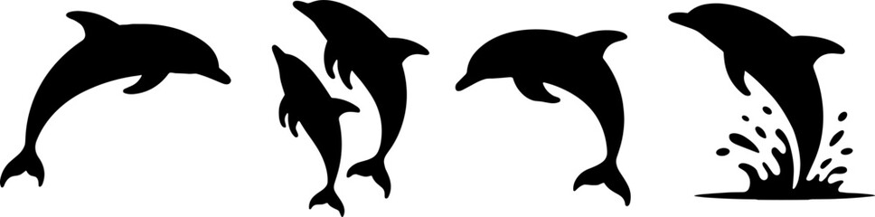 Dynamic Dolphin Shapes in Various Leaping Poses for Creative Projects