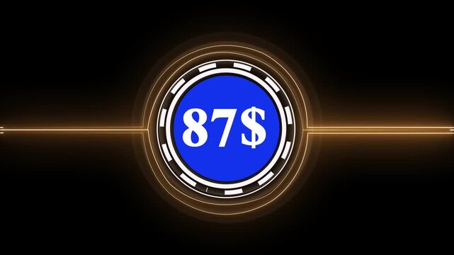White glowing dollar sign and number 87 on black background dollars currency