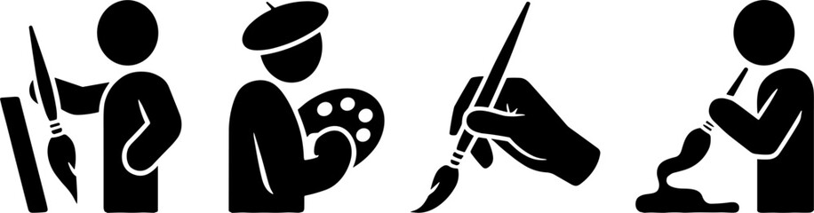 Obraz premium Artists Engaging in Creative Painting Process Vector Illustrations