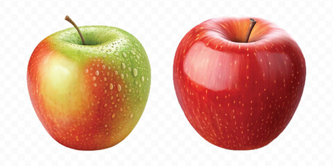 realistic 3d fresh apple with slice and green leaf in different color style isolated on transparent background