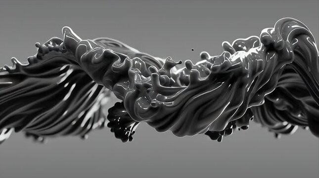 抽象的な黒い物質が飛沫を上げる｜Abstract Black Substance Splashing