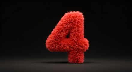 Fluffy and Vibrant Number Four in Bold Red Against a Dark Background