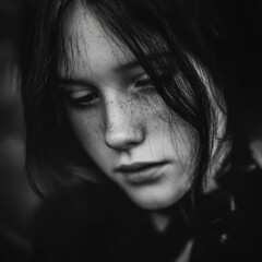 Fototapeta premium Illustration of sad emotion, abstract face expression of sorrow and melancholy, depression concept, emotional portrait artwork, mental health and psychology themed drawing