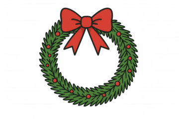 Christmas wreath with red bow and berries, festive holiday decoration on transparent background