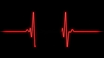 Red heartbeat line on a black background, representing vital signs in a medical context, ideal for healthcare