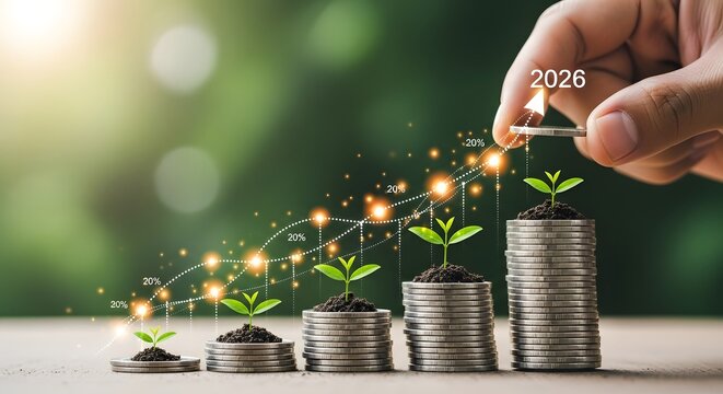 Growth investment in business yearly chart photo,  Stock  market investment & growth planing image.