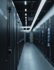 Naklejka premium Secure data privacy facility featuring access terminals in a modern environment