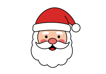 Cartoon Santa Claus Face with Red Hat and White Beard.