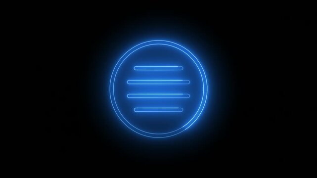 Glowing blue menu icon on a black background