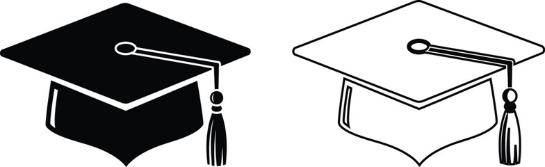 Two graduation caps, one filled in black, one outlined, symbolizing academic achievement.