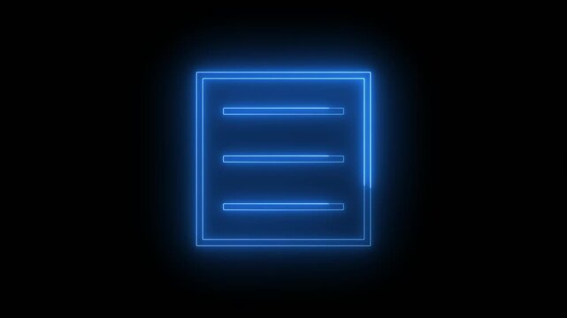 Glowing blue menu icon on black background