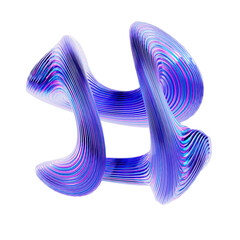 Abstract 3D Rendered Geometric Shape in Blue and Pink on Transparent Background