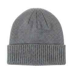 Gray knit beanie hat isolated on transparent background