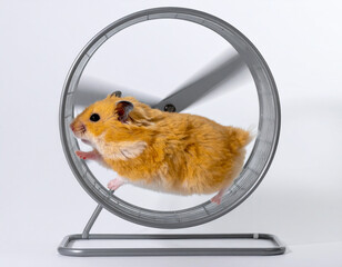  Playful Hamster Enjoying Running Wheel, Side View