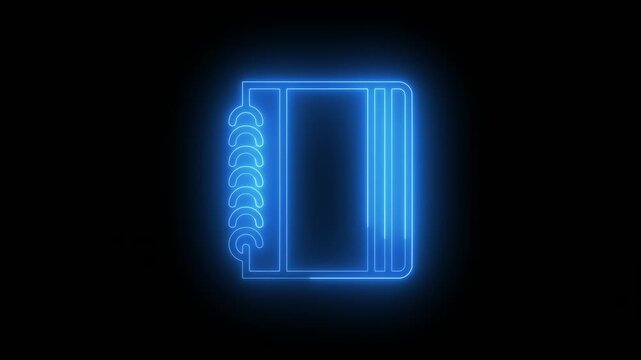 Neon blue notebook outline against a black background