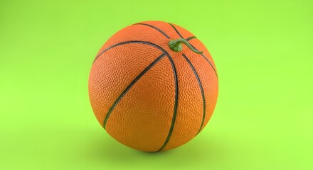 Fototapeta premium Orange Basketball with Pumpkin Stem on Lime Green Background