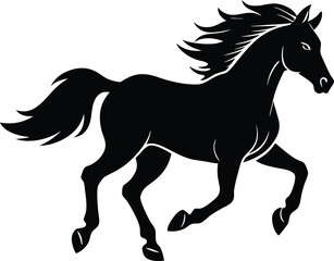 Dynamic black stallion galloping at full speed illustration