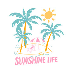 Obraz premium Cheerful vector illustration featuring tropical beach paradise theme with 