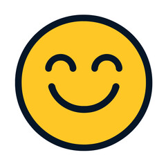 Fototapeta premium A radiant, classic yellow happy face emoji with closed, smiling eyes and an upturned mouth, exuding pure joy and cheerfulness, perfectly isolated against a sleek, dark, minimalist background, ideal fo
