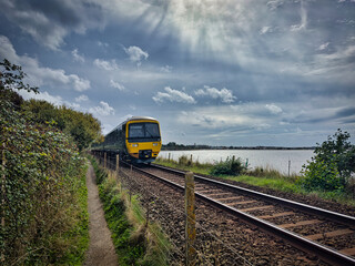 Train travelling on the exmouth line in Devon