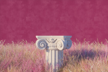 Autumn pampas grass scene with a podium for product display. 3d rendering