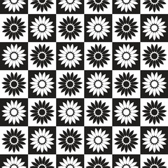 Daisy Floral Checkered Grid Composition