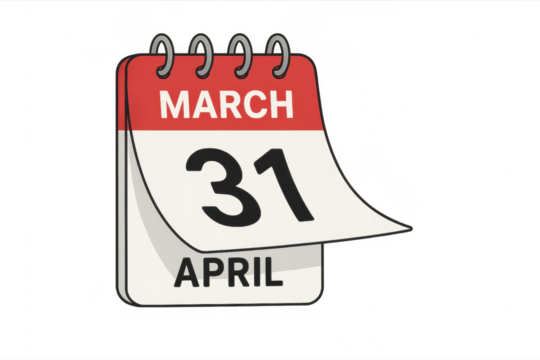 Calendar showing march 31 turning to april